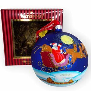 Waterford HH 2009 Annual Santa Ball Ornament Sleigh Reindeer Winter Scene NIB